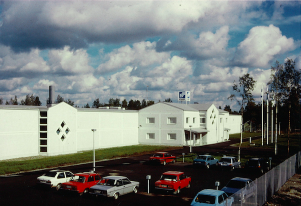 Oulu factory with famous diamond-patterned glass windows.